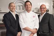 Mastercehf : The professionals winner Steve Groves surrounded Michel Roux Jr & Gregg Wallace